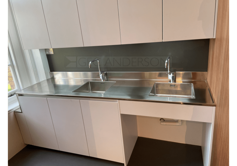 Shated kitchen with integral upstand and A50 sink and pressed recess