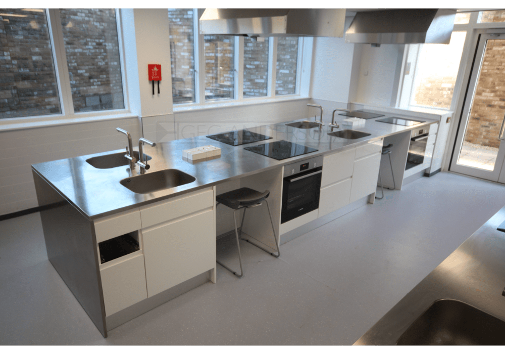 Stainless steel worktops with 20mm edge profile