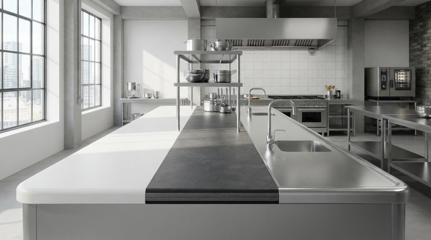 Choose between solid surface, laminate and stainless steel for hygiene