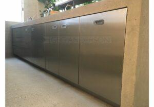 Stainless steel base cabinets wtih concrete worktop.