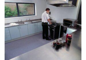 Stainless steel worktops.