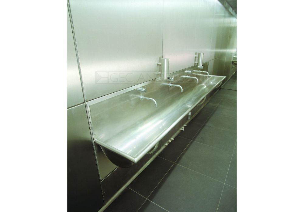 V230 stainless steel wash trouch with integral splashback.
